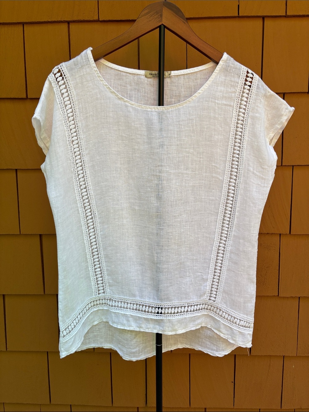 ALESSIA PACINI | White Elegant Linen Breezy Crochet Cottagecore Blouse | Size S